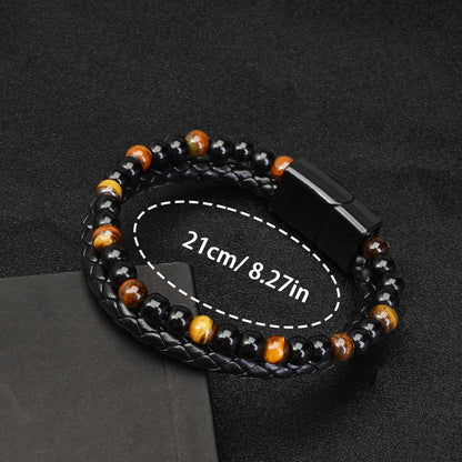 1 pulsera de acero inoxidable con cuentas de piedra de ojo de tigre, pulsera de cuentas de piedra de lava natural, pulsera de acero inoxidable, joyería para hombres y mujeres