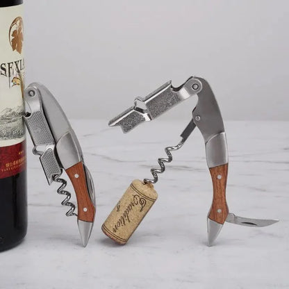 1pc Stainless Steel Wood Handle Wine Corkscrew Professional Wine Opener Portable Screw Corkscrew Multifunction Beer Cap Bottle Leedoar