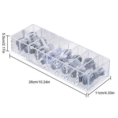 1pc Transparent Plastic 7Grids Desktop Data Cable Storage Box MobilePhone Charger Charging Cable Finishing Box Divided Grid Box Leedoar