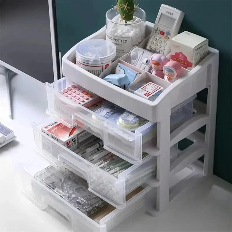 1pc Transparent Plastic Four Layer Three Drawer Desktop Drawer Style Cosmetic Storage Box Dressing Table Storage Rack Leedoar