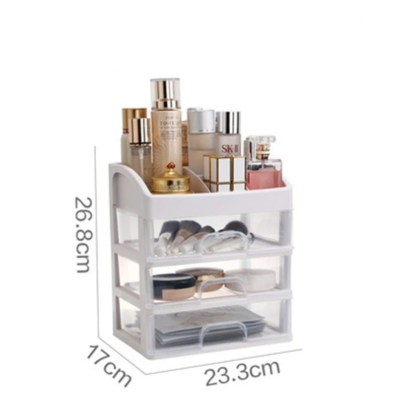 1pc Transparent Plastic Four Layer Three Drawer Desktop Drawer Style Cosmetic Storage Box Dressing Table Storage Rack Leedoar