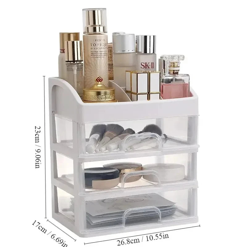 1pc Transparent Plastic Four Layer Three Drawer Desktop Drawer Style Cosmetic Storage Box Dressing Table Storage Rack Leedoar