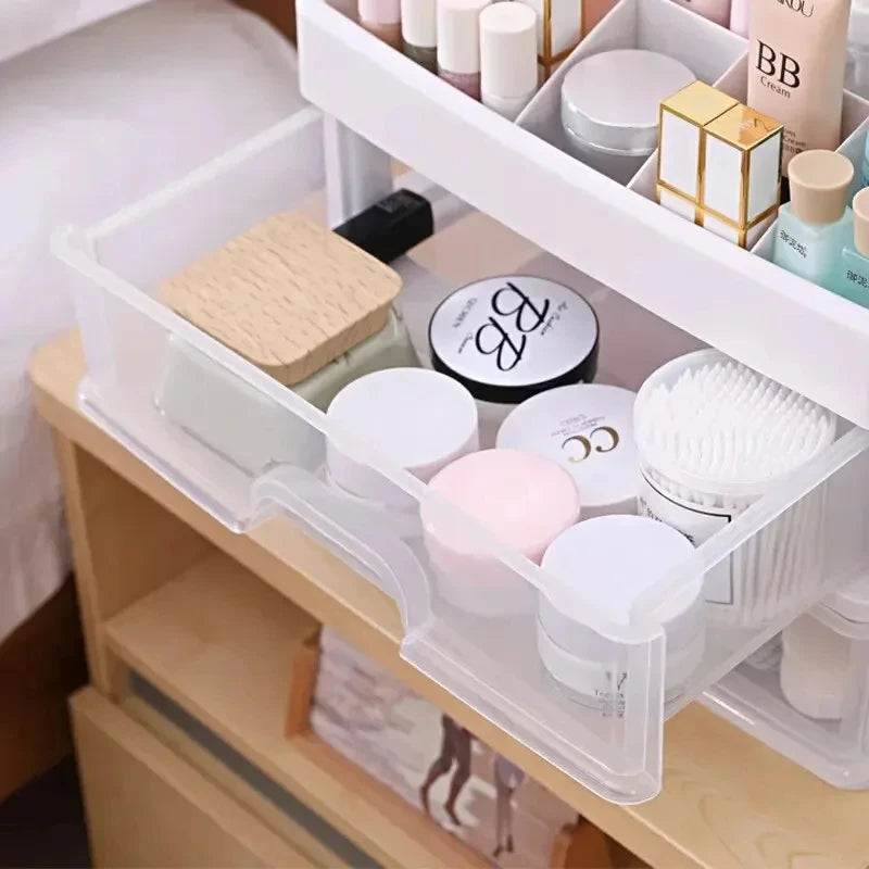 1pc Transparent Plastic Four Layer Three Drawer Desktop Drawer Style Cosmetic Storage Box Dressing Table Storage Rack Leedoar