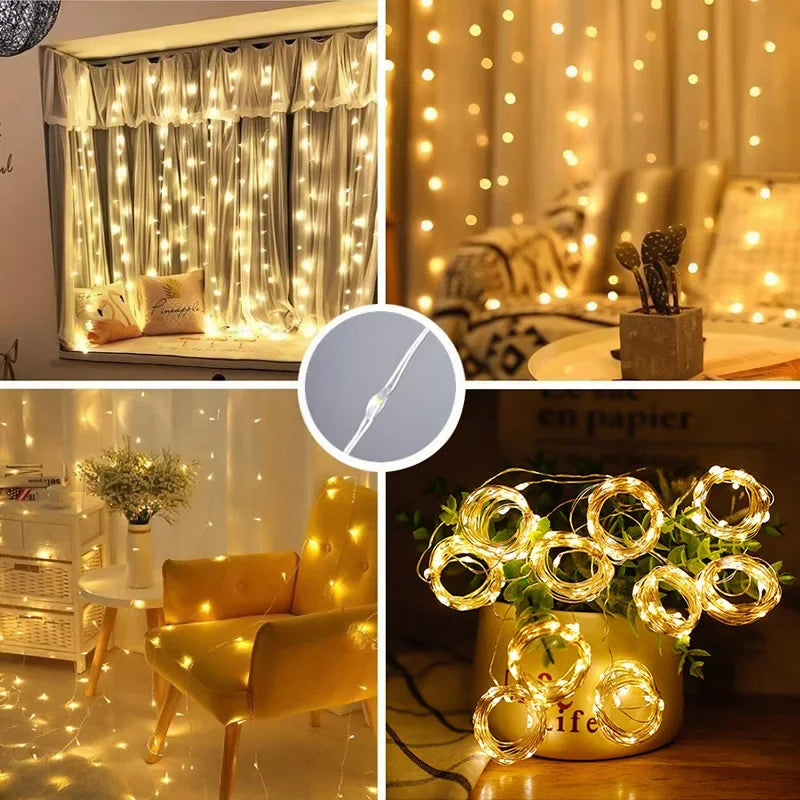 1pc USB 3x3/3*2/3*1 LED Cortina Luzes de Quarto Guirlanda de Natal Luz de Fada Festão Casamento Casa Decoração de Quarto Iluminação 