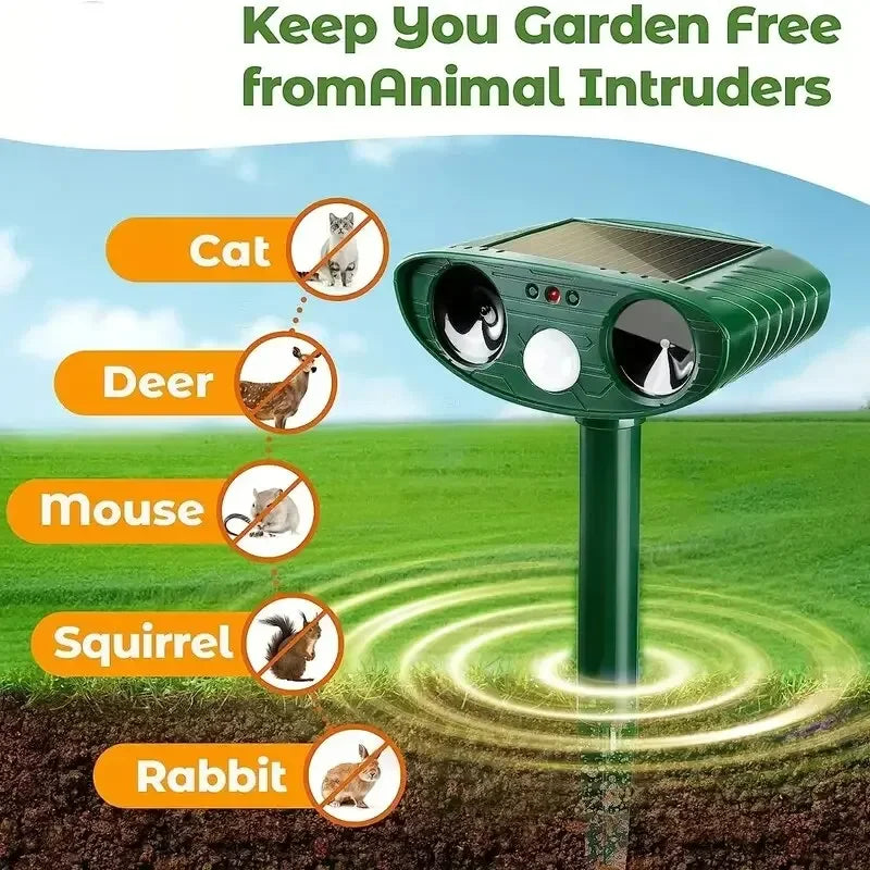 1pc Ultrasonic Animal Repellant Cat Dog Repellant Solar Powered Rechargeable Garden Waterproof Animal Deterrent For Farm Yard Leedoar