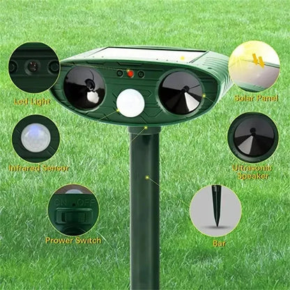 1pc Ultrasonic Animal Repellant Cat Dog Repellant Solar Powered Rechargeable Garden Waterproof Animal Deterrent For Farm Yard Leedoar