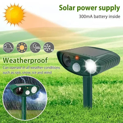 1pc Ultrasonic Animal Repellant Cat Dog Repellant Solar Powered Rechargeable Garden Waterproof Animal Deterrent For Farm Yard Leedoar