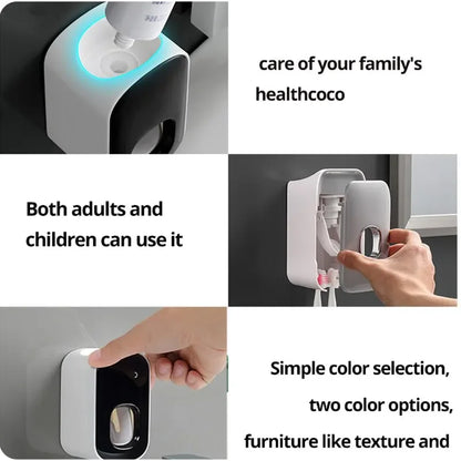 1pc Waterproof Toothpaste Squeezer Automatic Toothpaste Dispenser Wall Mount Bathroom Bathroom Accessories Toothbrush Holder Leedoar