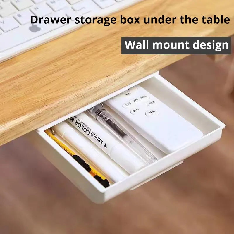 1pc White SelfAdhesive Storage Drawer Box Makeup Pencil Tray Desk Hidden Under Desk Stand Self-adhesive Under-drawer Storage Box Leedoar