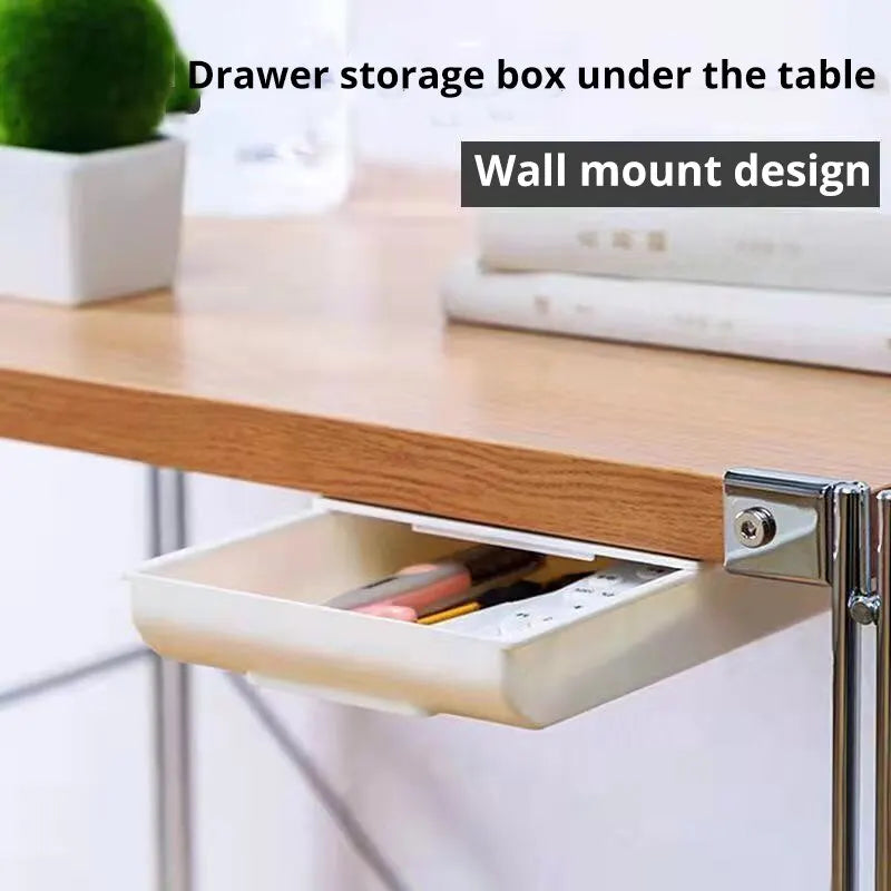 1pc White SelfAdhesive Storage Drawer Box Makeup Pencil Tray Desk Hidden Under Desk Stand Self-adhesive Under-drawer Storage Box Leedoar