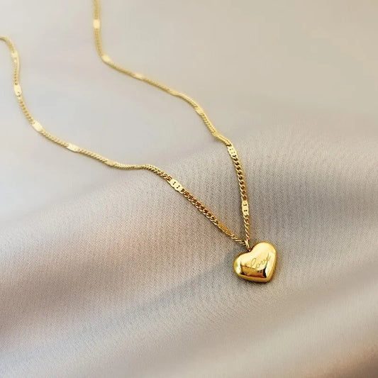 1pcs Gold-color Necklace Ms Simple Fashion Peach Heart Engraved Love Collarbone Chain Holiday Gifts Leedoar