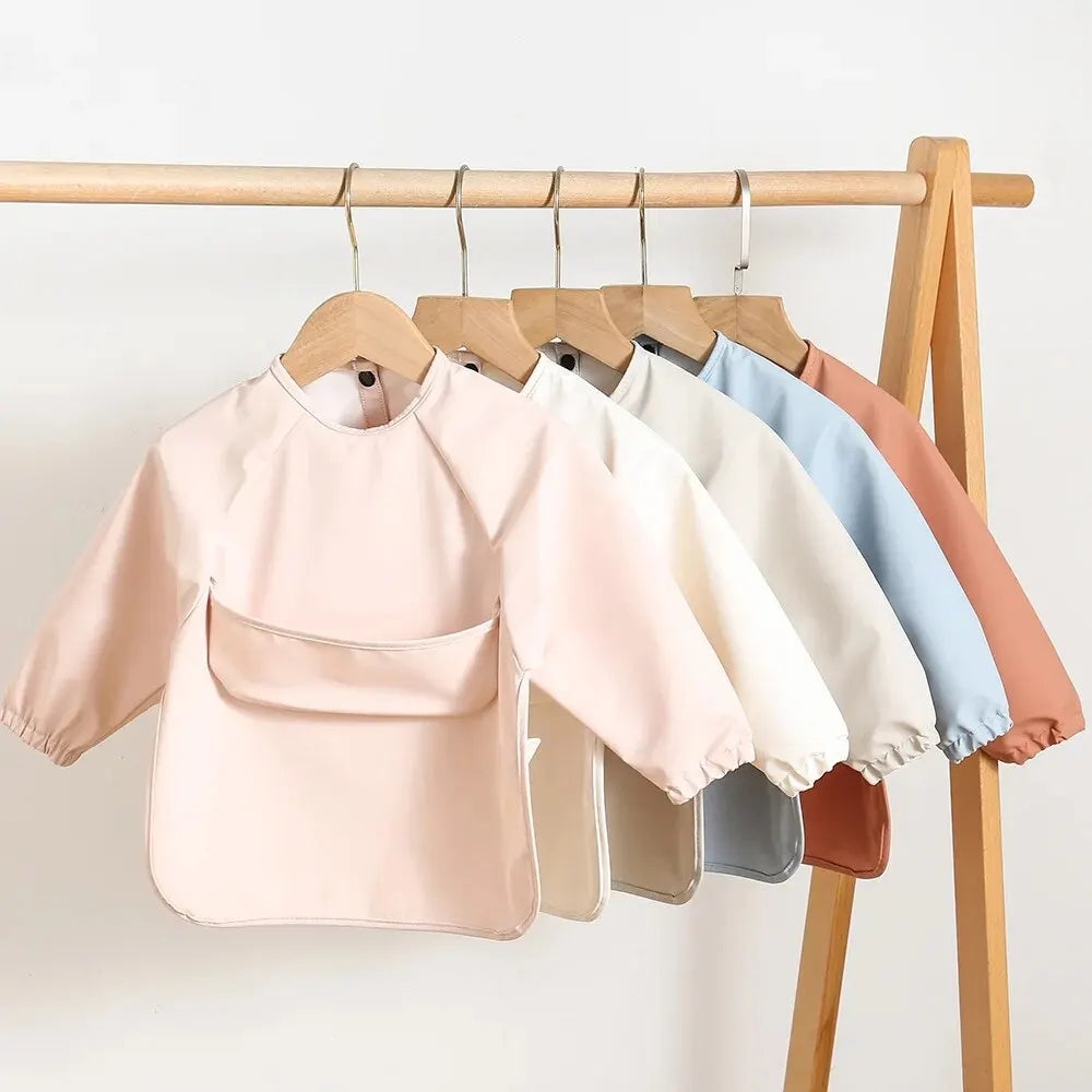 1pcs Solid Color Painting Smock Baby's Soft Waterproof Long Sleeve Art Smock Feeding Bib Apron for Kids Accessories Leedoar