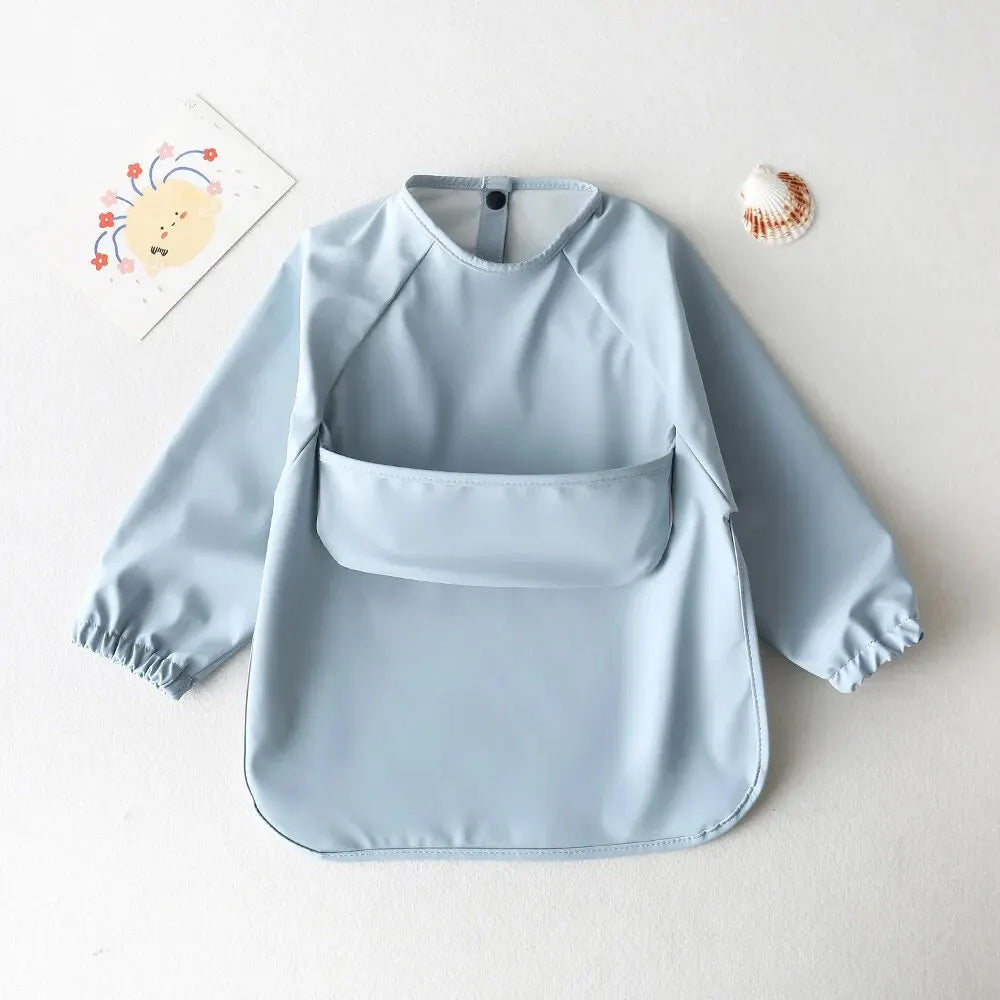 1pcs Solid Color Painting Smock Baby's Soft Waterproof Long Sleeve Art Smock Feeding Bib Apron for Kids Accessories Leedoar