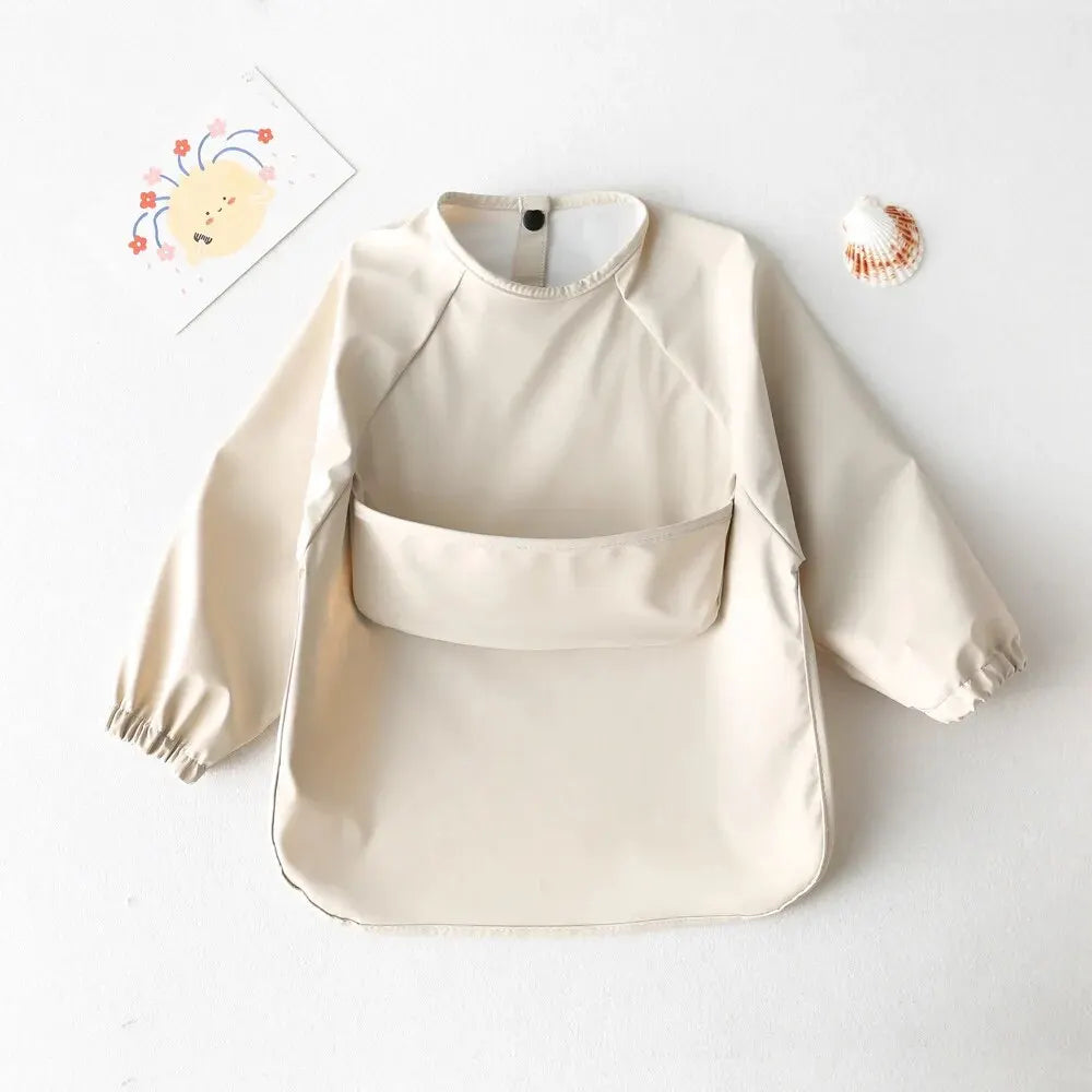 1pcs Solid Color Painting Smock Baby's Soft Waterproof Long Sleeve Art Smock Feeding Bib Apron for Kids Accessories Leedoar