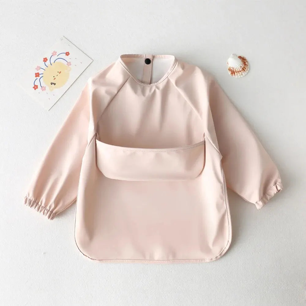 1pcs Solid Color Painting Smock Baby's Soft Waterproof Long Sleeve Art Smock Feeding Bib Apron for Kids Accessories Leedoar