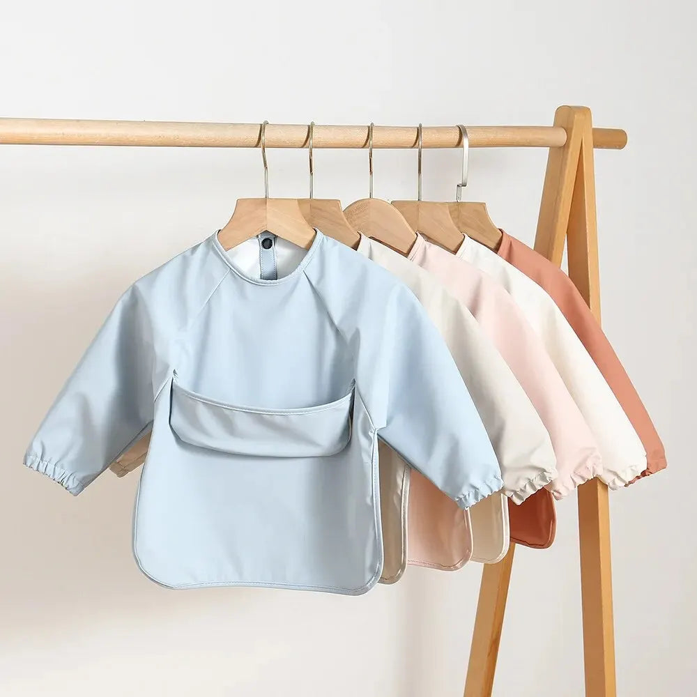 1pcs Solid Color Painting Smock Baby's Soft Waterproof Long Sleeve Art Smock Feeding Bib Apron for Kids Accessories Leedoar