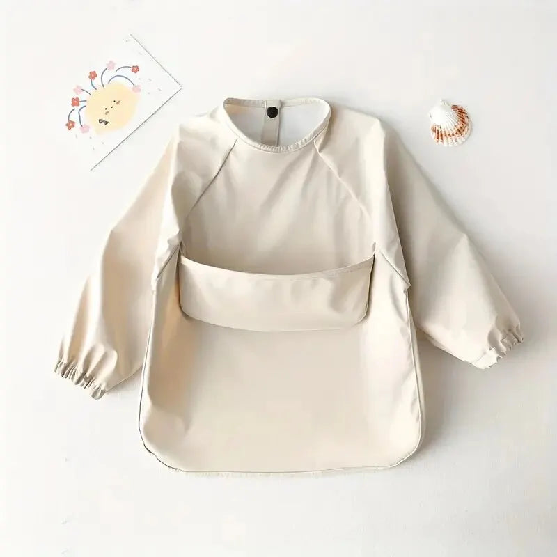 1pcs Solid Color Painting Smock Baby's Soft Waterproof Long Sleeve Art Smock Feeding Bib Apron for Kids Accessories Leedoar