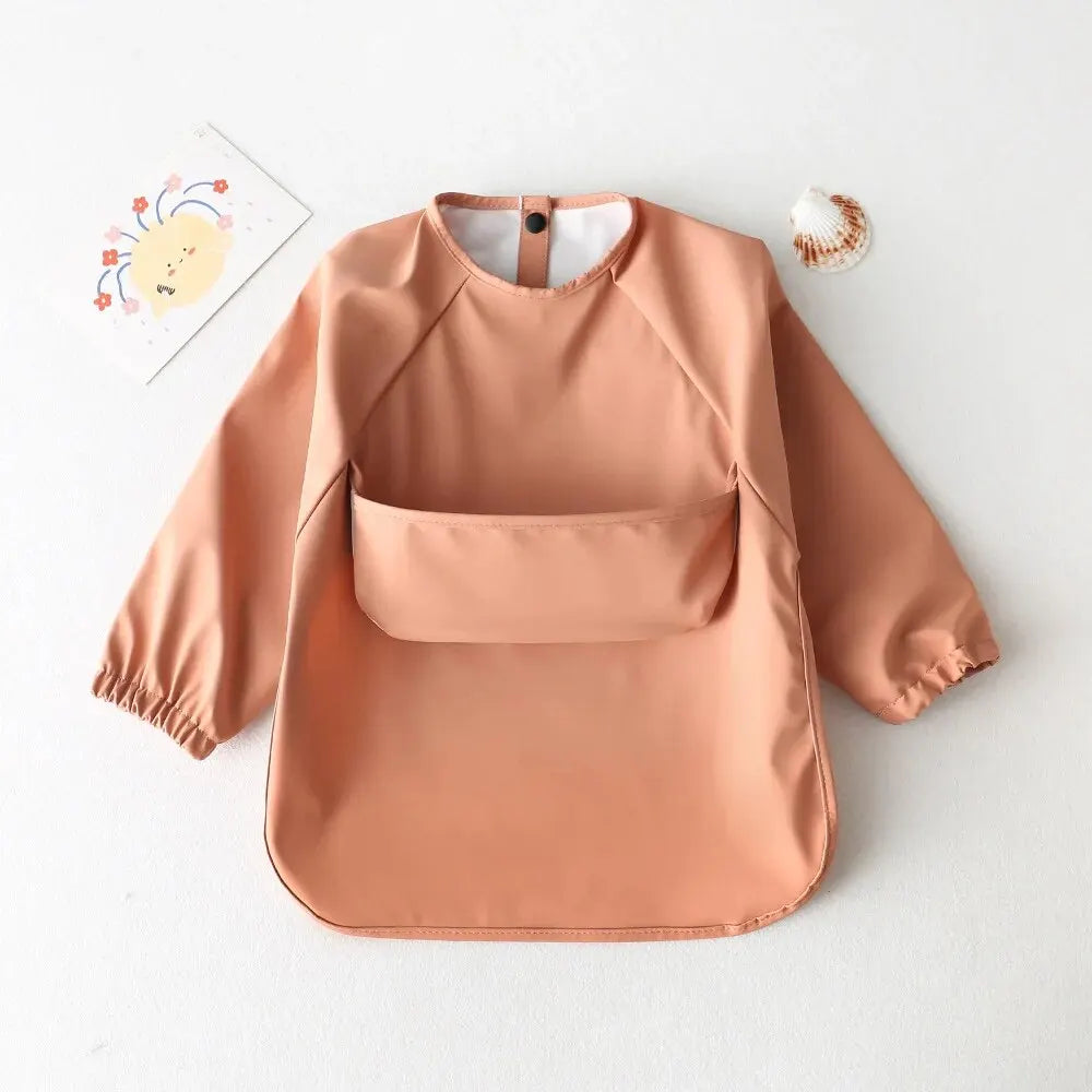 1pcs Solid Color Painting Smock Baby's Soft Waterproof Long Sleeve Art Smock Feeding Bib Apron for Kids Accessories Leedoar