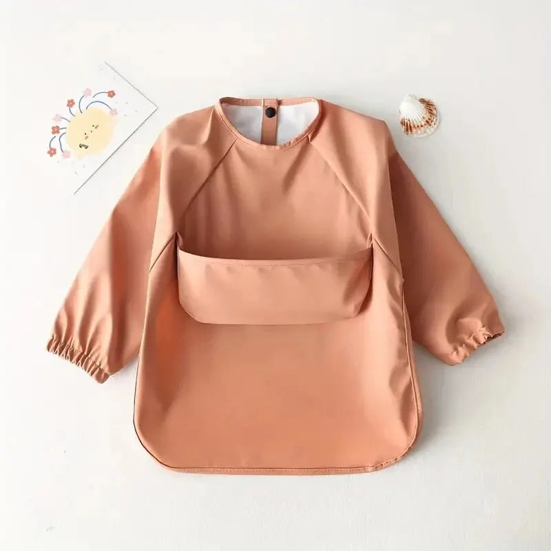 1pcs Solid Color Painting Smock Baby's Soft Waterproof Long Sleeve Art Smock Feeding Bib Apron for Kids Accessories Leedoar