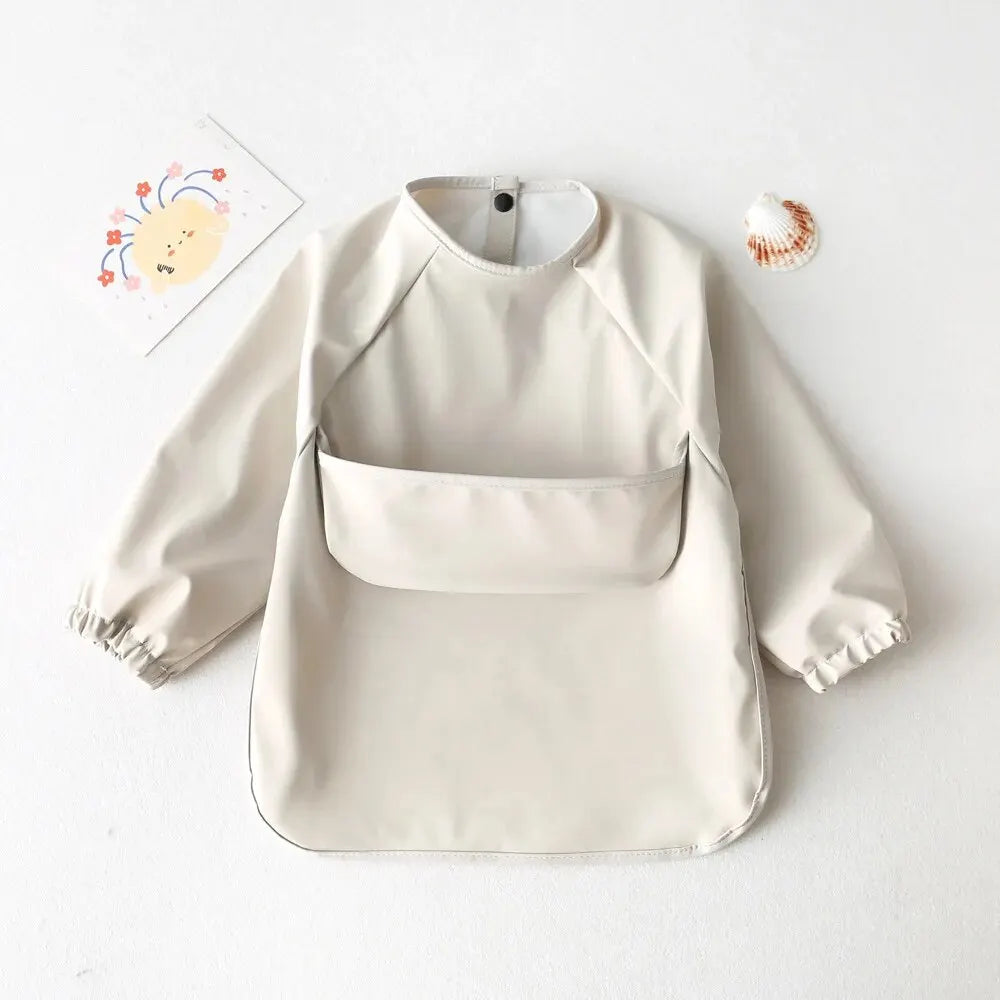 1pcs Solid Color Painting Smock Baby's Soft Waterproof Long Sleeve Art Smock Feeding Bib Apron for Kids Accessories Leedoar