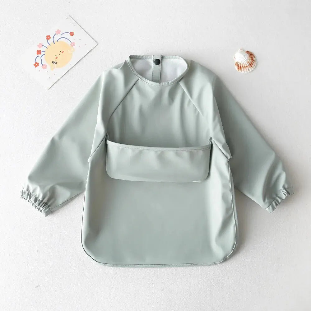 1pcs Solid Color Painting Smock Baby's Soft Waterproof Long Sleeve Art Smock Feeding Bib Apron for Kids Accessories Leedoar