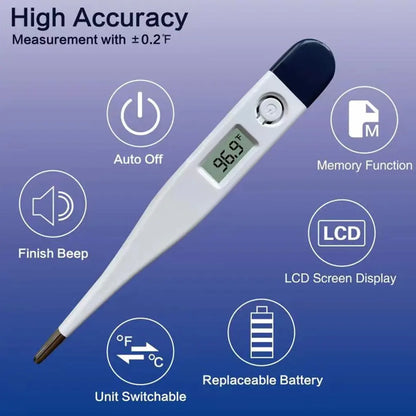 1pcs Thermometer for Fever Digital Basal Body Oral Armpit or Rectal Electronic LCD Display High-Precision Measurement Smart Heat Leedoar