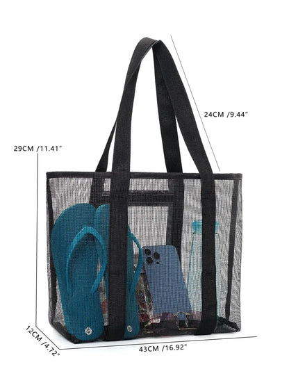 1 pieza de bolso de mano de malla portátil de gran capacidad unisex, bolsa de almacenamiento, bolsa de compras adecuada para viajes al aire libre, almacenamiento deportivo, suministros para el hogar 