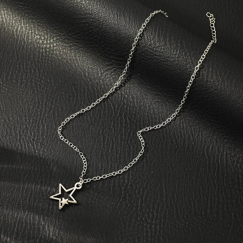 1pcs Vintage Pentagram Necklace Black Rope Necklace Personalized Fashion Alloy Star Pendant Jewelry Party Gift Leedoar