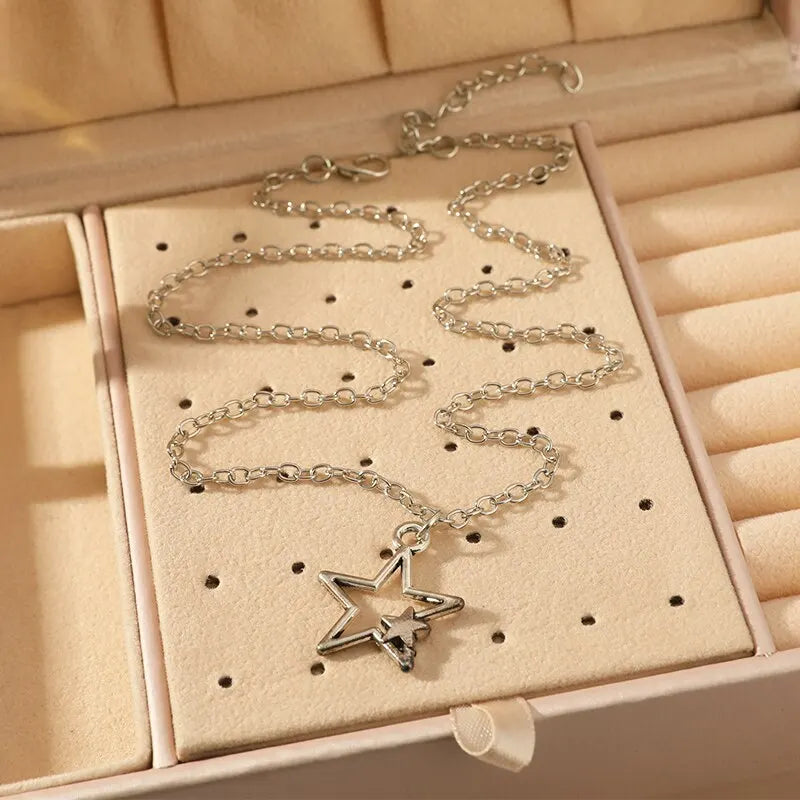 1pcs Vintage Pentagram Necklace Black Rope Necklace Personalized Fashion Alloy Star Pendant Jewelry Party Gift Leedoar