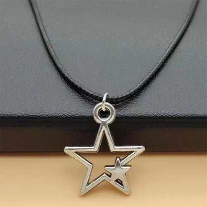 1pcs Vintage Pentagram Necklace Black Rope Necklace Personalized Fashion Alloy Star Pendant Jewelry Party Gift Leedoar