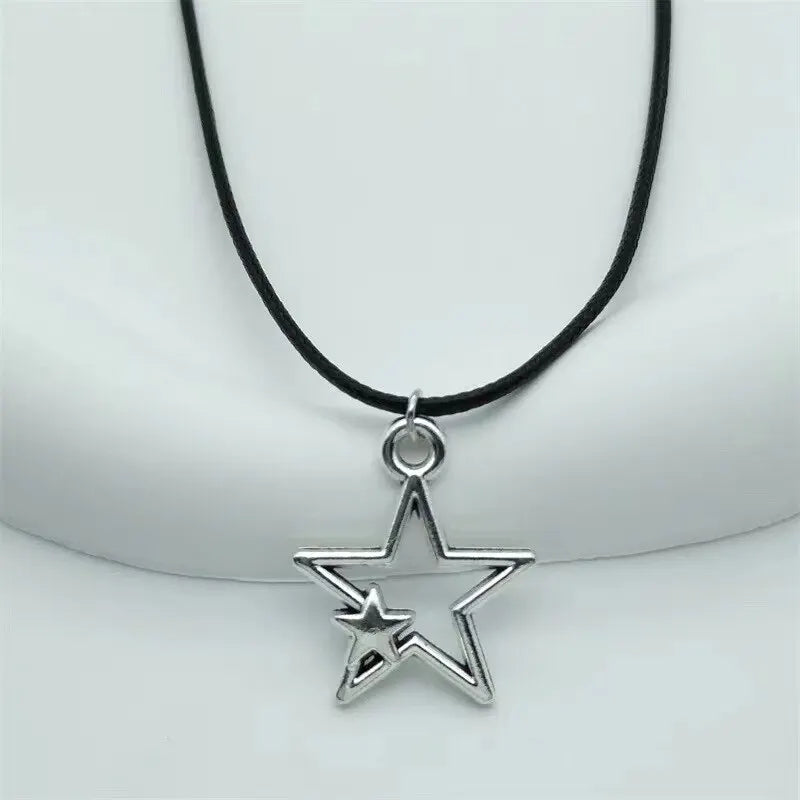 1pcs Vintage Pentagram Necklace Black Rope Necklace Personalized Fashion Alloy Star Pendant Jewelry Party Gift Leedoar