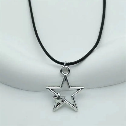 1pcs Vintage Pentagram Necklace Black Rope Necklace Personalized Fashion Alloy Star Pendant Jewelry Party Gift Leedoar