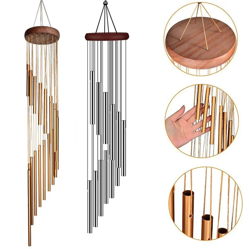 1piece 12 Tubes Aluminum Alloy Wind Chimes with Hook Gold/silver Bells for Outside Home Wedding Party Memorial Decoration Gifts Leedoar