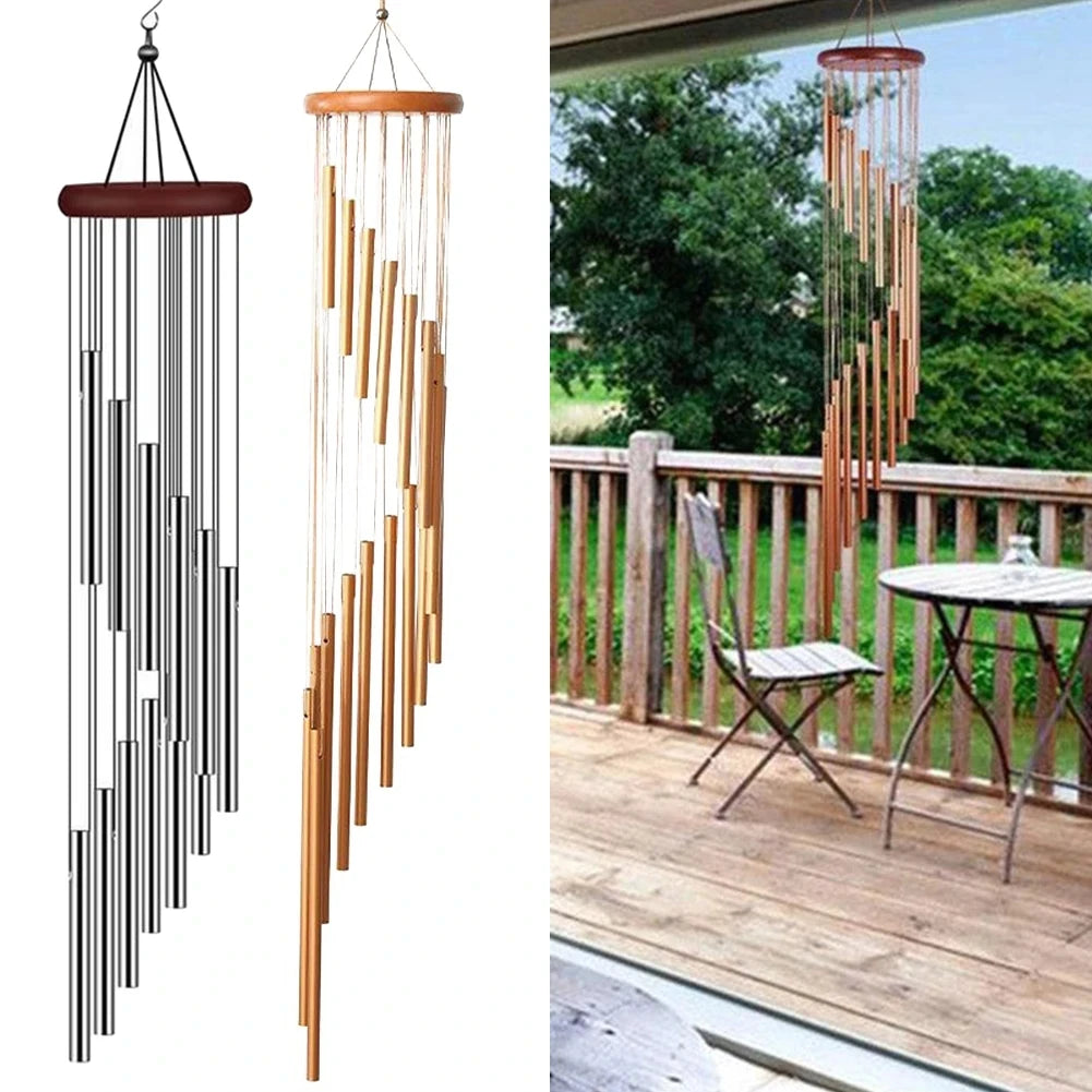 1piece 12 Tubes Aluminum Alloy Wind Chimes with Hook Gold/silver Bells for Outside Home Wedding Party Memorial Decoration Gifts Leedoar