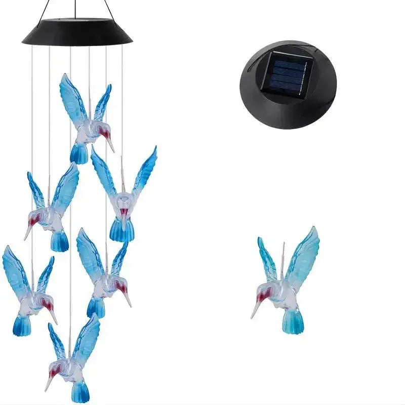 1set Blue Wind Chimes Solar Power Generation for Courtyard and Outdoor Decoration Wind Chimes and Pendants Leedoar