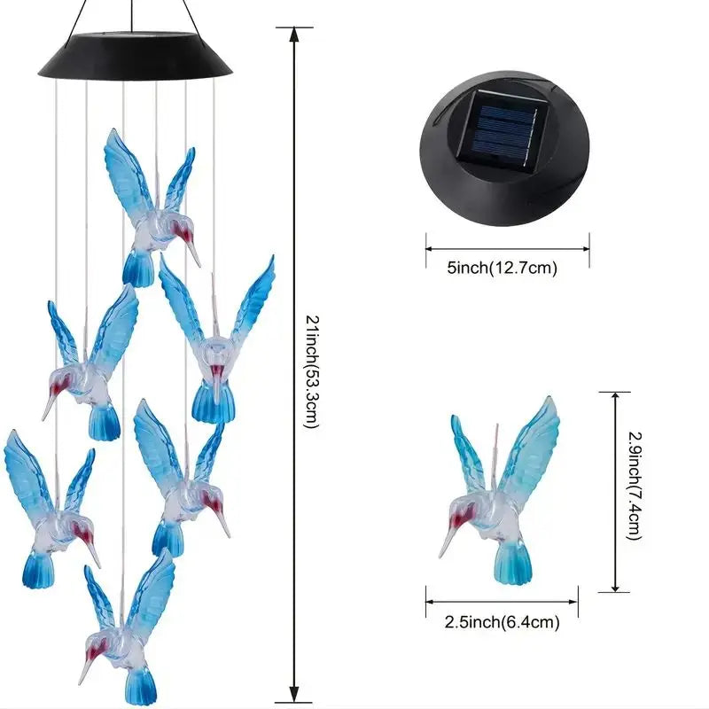 1set Blue Wind Chimes Solar Power Generation for Courtyard and Outdoor Decoration Wind Chimes and Pendants Leedoar