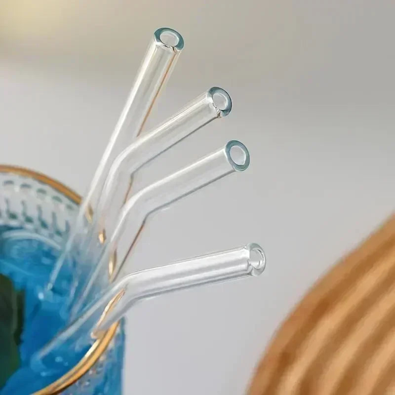 1set Heat Resistant Glass Straws with Brush - Set of 5 - Reusable and Washable,Perfect for Smoothies, Milkshakes, Tea, Juice Leedoar