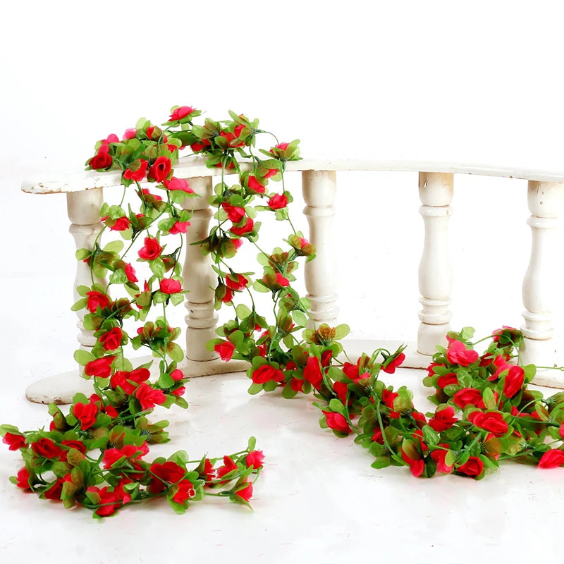 2.3m Long Artificial Silk Flowers Roses Ivy Vines Garland Wedding Party Christmas Garden Decor Fake Leaf Wall Hanging Rattan Leedoar