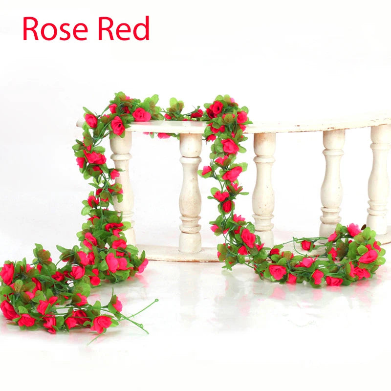 2.3m Long Artificial Silk Flowers Roses Ivy Vines Garland Wedding Party Christmas Garden Decor Fake Leaf Wall Hanging Rattan Leedoar