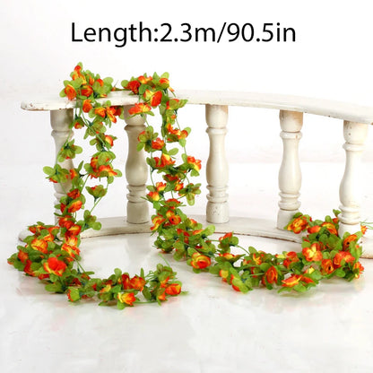 2.3m Long Artificial Silk Flowers Roses Ivy Vines Garland Wedding Party Christmas Garden Decor Fake Leaf Wall Hanging Rattan Leedoar