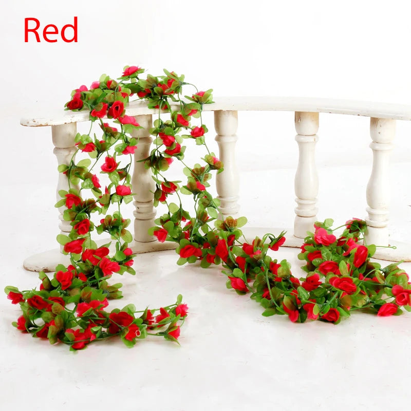 2.3m Long Artificial Silk Flowers Roses Ivy Vines Garland Wedding Party Christmas Garden Decor Fake Leaf Wall Hanging Rattan Leedoar