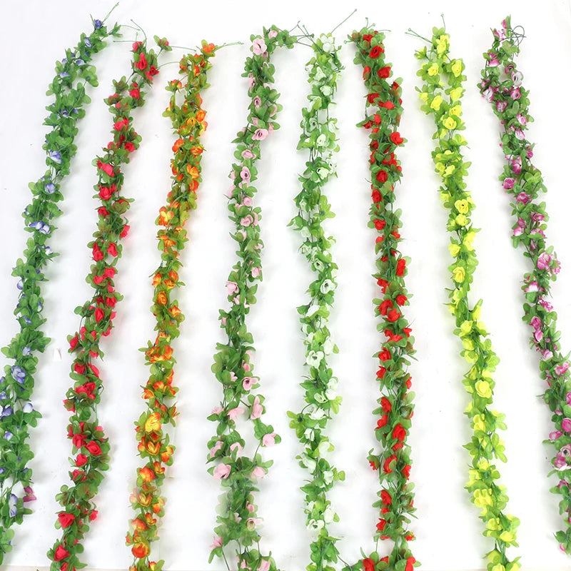 2.3m Long Artificial Silk Flowers Roses Ivy Vines Garland Wedding Party Christmas Garden Decor Fake Leaf Wall Hanging Rattan Leedoar