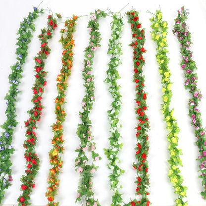 2.3m Long Artificial Silk Flowers Roses Ivy Vines Garland Wedding Party Christmas Garden Decor Fake Leaf Wall Hanging Rattan Leedoar