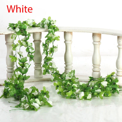 2.3m Long Artificial Silk Flowers Roses Ivy Vines Garland Wedding Party Christmas Garden Decor Fake Leaf Wall Hanging Rattan Leedoar