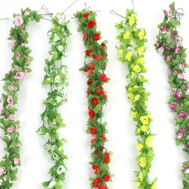 2.3m Long Artificial Silk Flowers Roses Ivy Vines Garland Wedding Party Christmas Garden Decor Fake Leaf Wall Hanging Rattan Leedoar