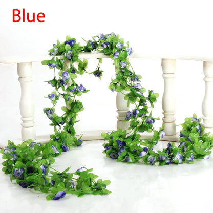 2.3m Long Artificial Silk Flowers Roses Ivy Vines Garland Wedding Party Christmas Garden Decor Fake Leaf Wall Hanging Rattan Leedoar