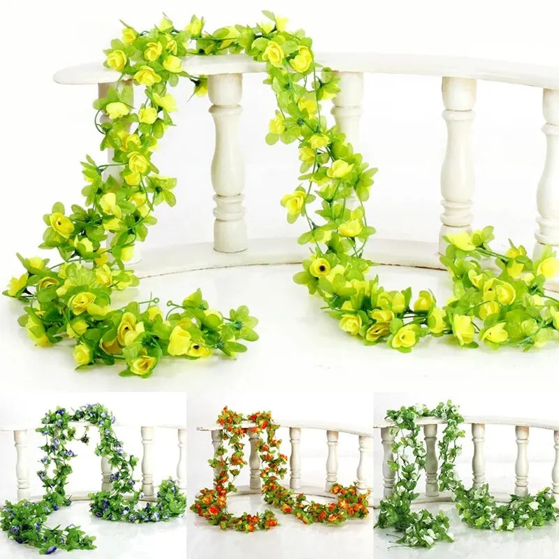 2.3m Long Artificial Silk Flowers Roses Ivy Vines Garland Wedding Party Christmas Garden Decor Fake Leaf Wall Hanging Rattan Leedoar