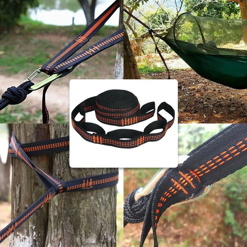 2/4Pcs Hammock Straps Special Reinforced Polyester Straps 5 Ring High Load-Bearing Barbed Black Outdoor Camping Hammock Straps Leedoar