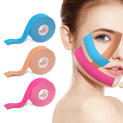 Cinta kinesiológica de 2,5 cm x 5 m para rostro, línea en V, cuello, ojos, levantamiento de arrugas, cinta adhesiva, herramienta para el cuidado de la piel facial, vendaje elástico 