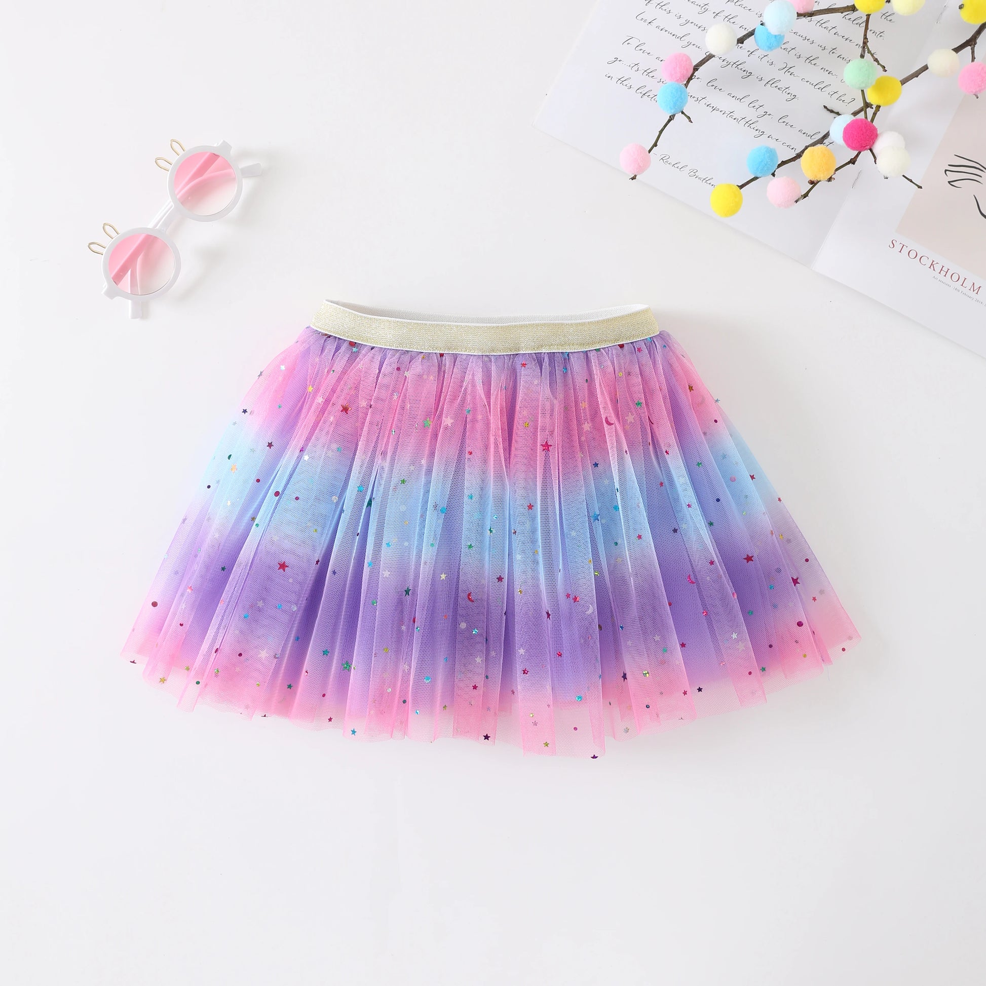 2-8 Years 3 Layers Princess Birthday Party Fluffy Skirts Girls Rainbow Tutu Skirt Dance Party Ballet Tulle Tutu Skirt Leedoar